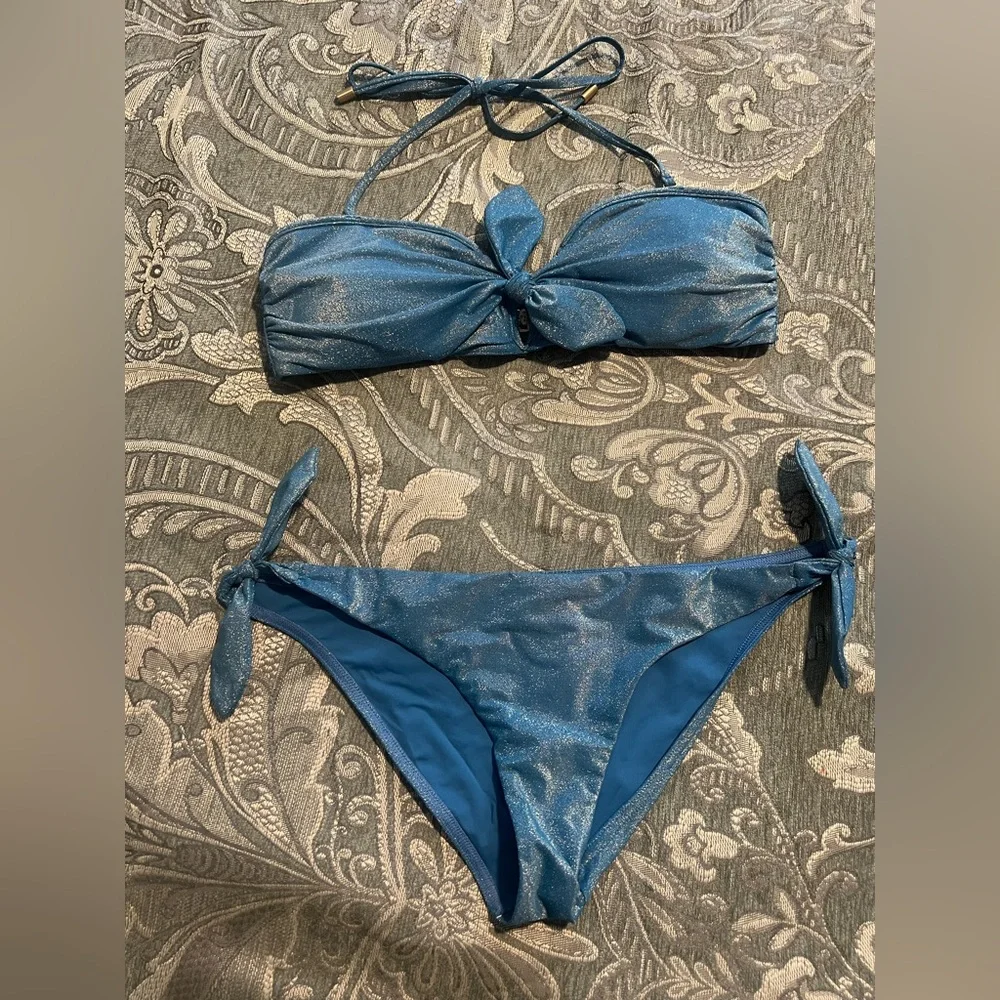 Zimmermann Raie Lurex Blue Iris Tie Bikini Set